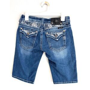 Miss Me Blue Jean Shorts with Silver Accents